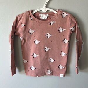 Petit Lem Long Sleeve Shirt Girls Size 24 months Pink with White Birds